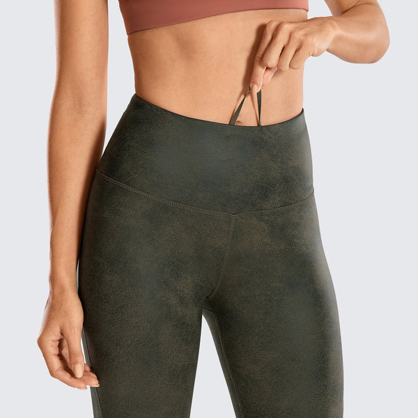 Coated Faux Leather Leggings - Green